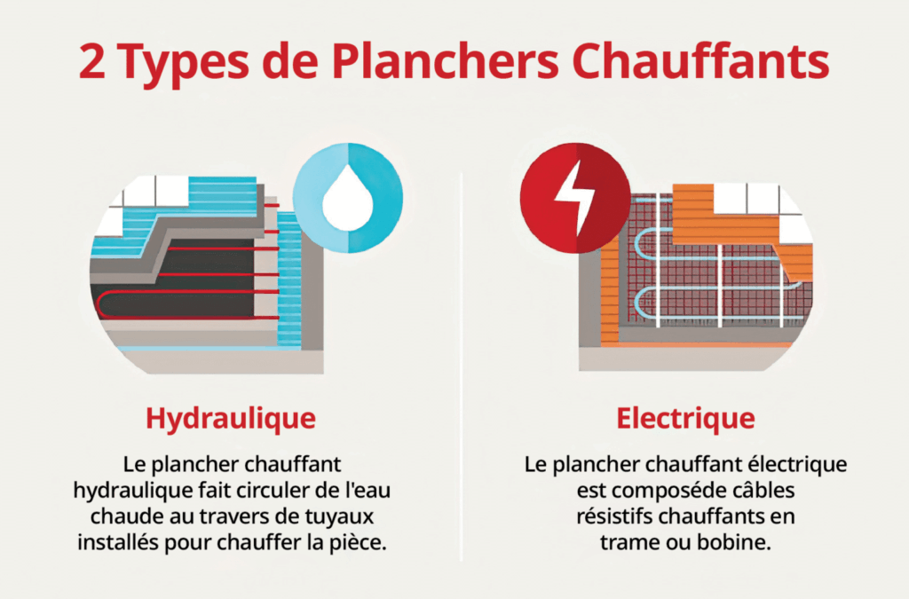 types de planchers chauffants-hydraulique eu electrique